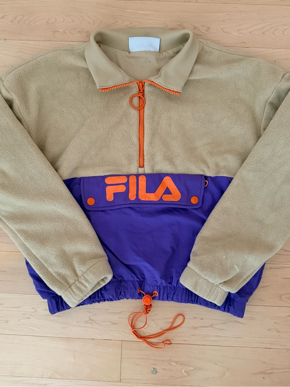 Fila Kids Two-Tone Pullover Jacket in Tan, Purple & Orange